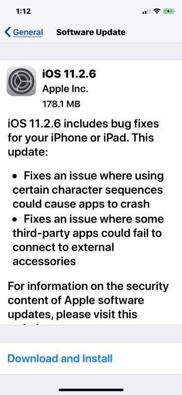 Обновление программного обеспечения iOS 11.2.6