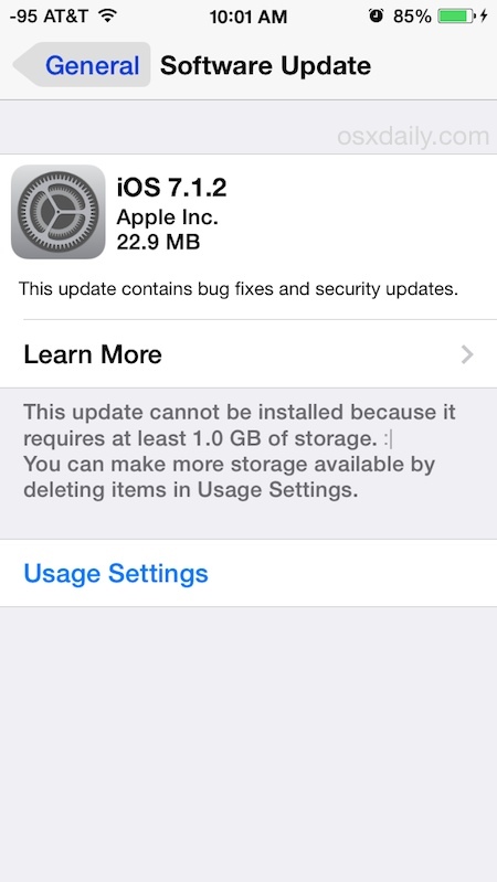 Загрузите обновление iOS 7.1.2 с помощью OTA