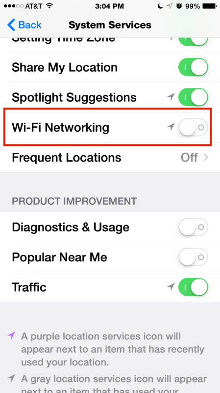 Отключить Wi-Fi-сеть в системных службах