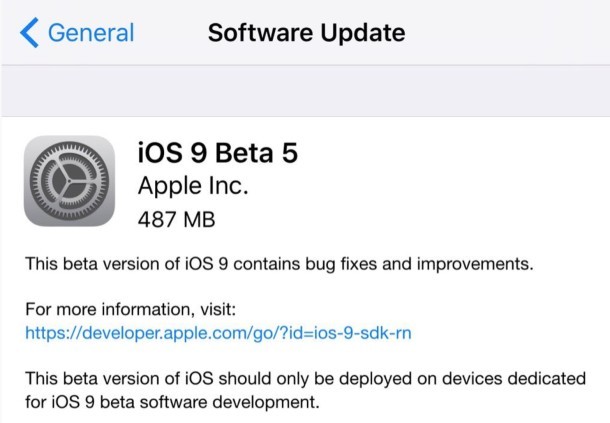 iOS 9 beta 5 для разработчиков