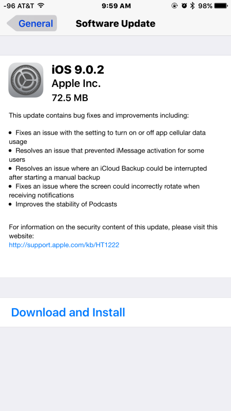 Обновление для iOS 9.0.2