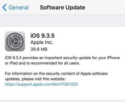 Обновление iOS 9.3.5