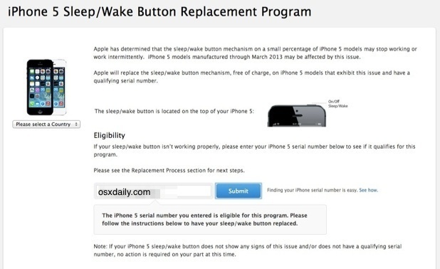 Программа замены iPhone 5 Power / Sleep / Wake