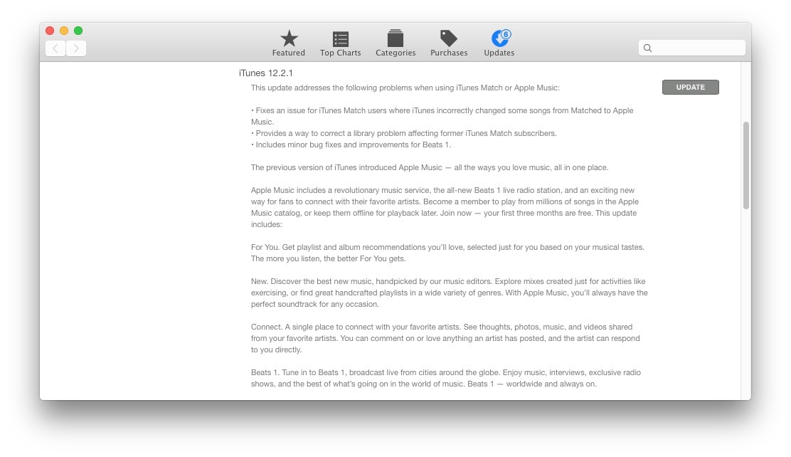 Обновление программного обеспечения iTunes 12.2.1