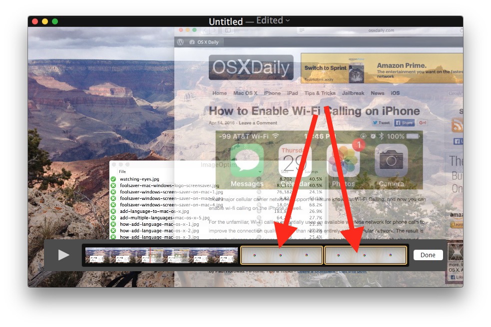 Объединяйте и упорядочивайте клипы видеофайлов с помощью Mac в Quicktime