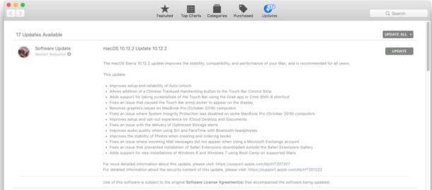Обновление MacOS 10.12.2 доступно для загрузки