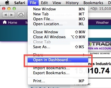 Откройте в Dashboard, чтобы сделать виджет для OS X