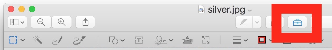 Кнопка панели инструментов показывает инструменты редактирования в Preview на Mac