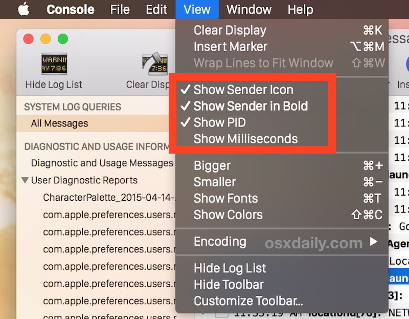 Make Console легко сканировать и читать в Mac OS X