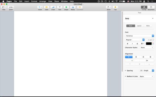 Новые пустые страницы doc для запуска для Mac
