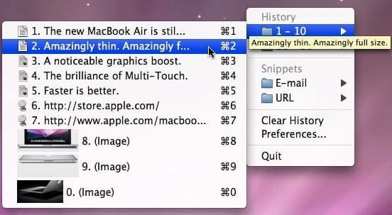 Менеджер истории буфера обмена ClipMenu для Mac OS X