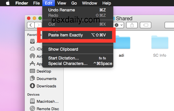 Вставить элемент Точно, чтобы переместить файл при сохранении разрешений в OS X