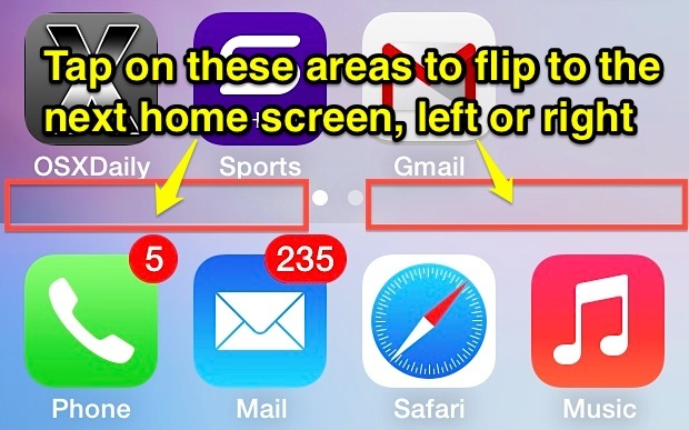 Навигация по домашним экранам в iOS с краном