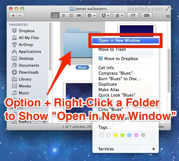 Открыть папку в новом окне через Finder в Mac OS X
