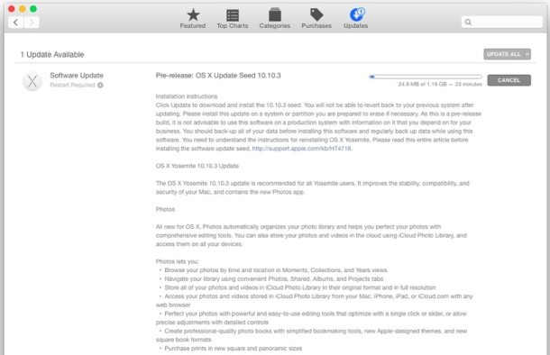 Приложение OS X 10.10.3 Beta 1 с фотографиями