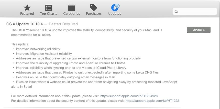 Обновление OS X 10.10.4 для Mac Yosemite