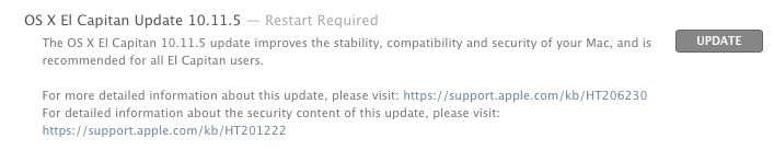 OS X 10.11.5 Обновление в Mac App Store