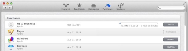 Загрузка OS X Yosemite в App Store