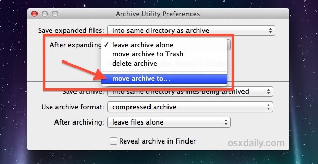 Автоматическое перемещение архивов после извлечения в Mac OS X