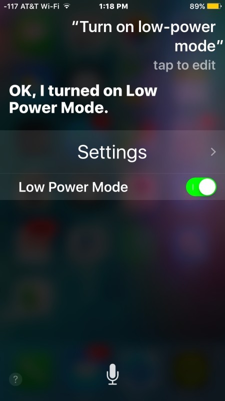 Включение режима низкой мощности на iPhone с помощью Siri