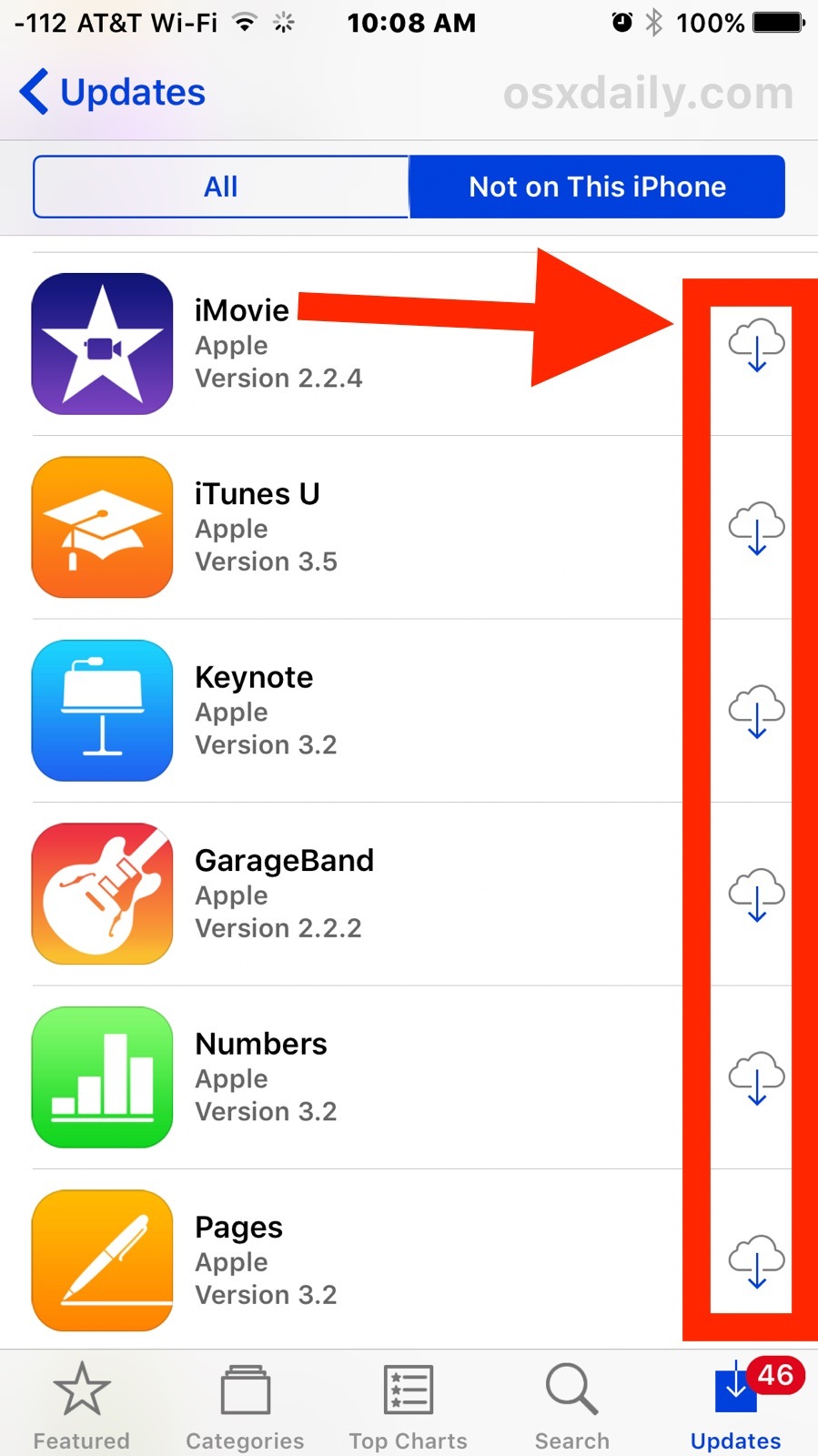 Загрузка ранее приобретенных приложений, которые не находятся на устройстве iOS