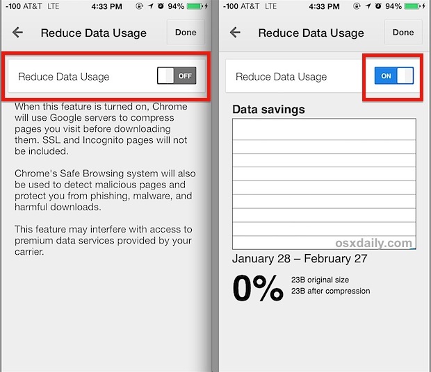 Сократите использование данных в Chrome при просмотре веб-страниц в iOS