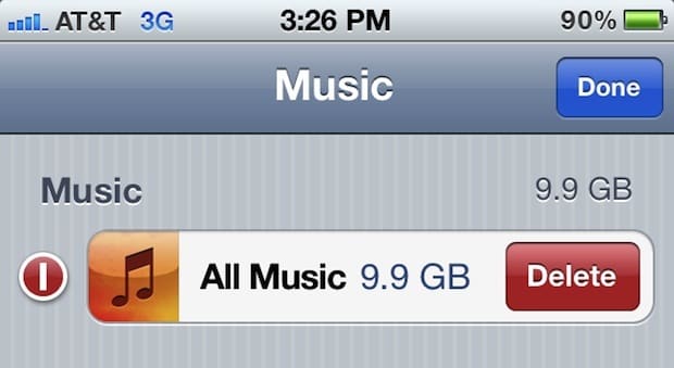 Удалить всю музыку с iPhone