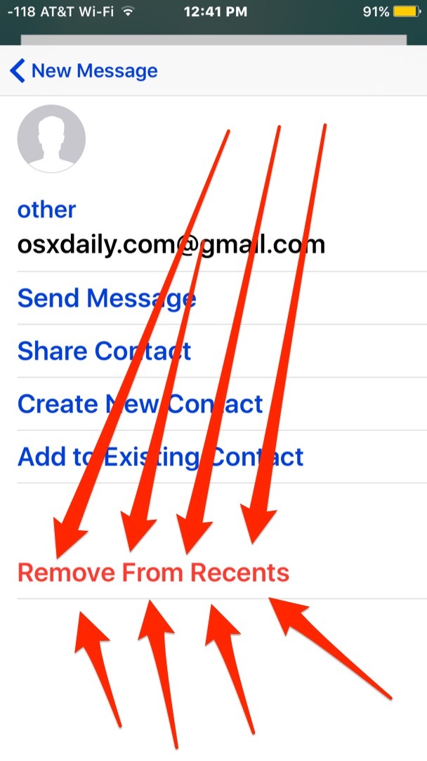 Удаление адреса электронной почты из списка последних предложений в iOS Mail