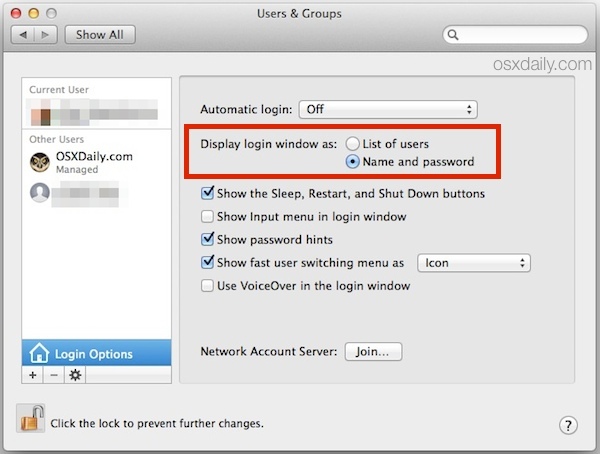 Отобразить логин в качестве пароля и поля имени пользователя в Mac OS X