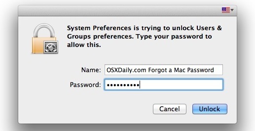 Сбросьте забытый пароль Mac OS X с идентификатором Apple