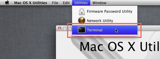 Запустить терминал из меню восстановления Mac OS X