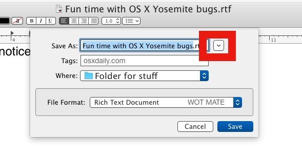 Уменьшить окно диалогового окна «Сохранить» в OS X