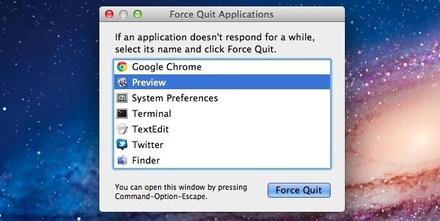 Окно принудительного закрытия в OS X