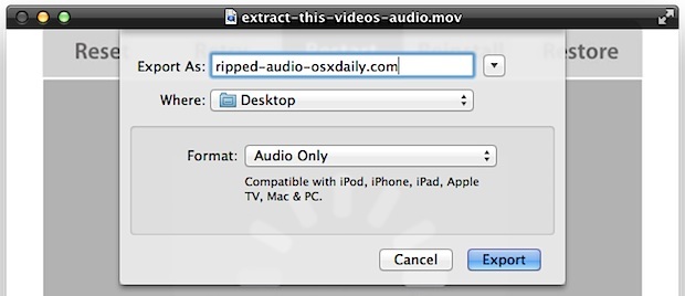 Rip Audio Tracks из видео с помощью QuickTime