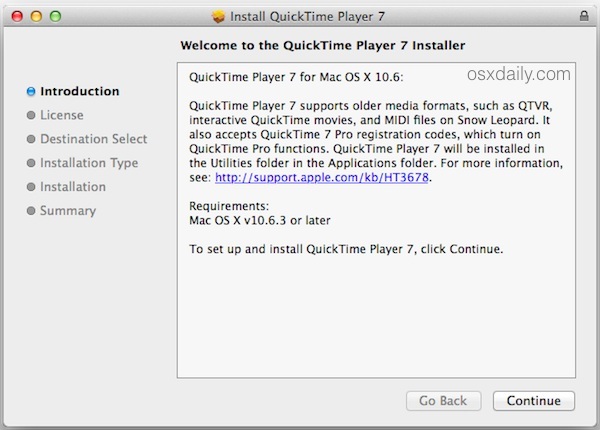 Установите QuickTime Player 7 в новые версии OS X