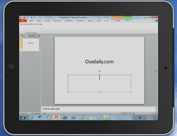 OnLive Desktop работает на iPad, показанный в Mac OS X с помощью приложения Reflection