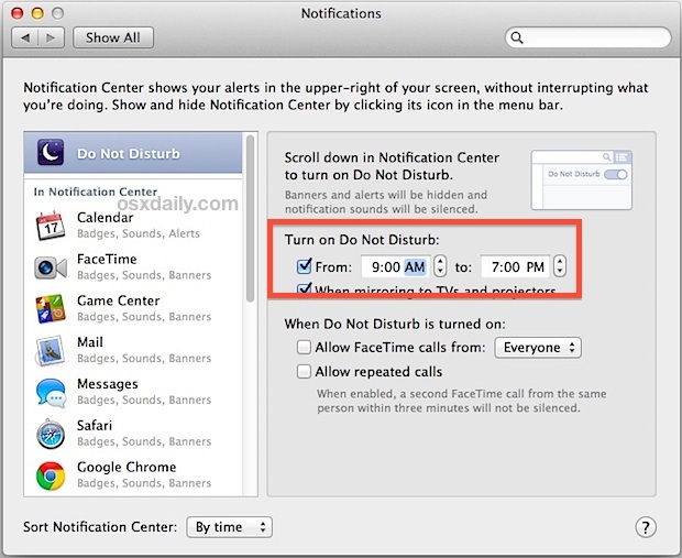 Расписание не беспокоит в OS X
