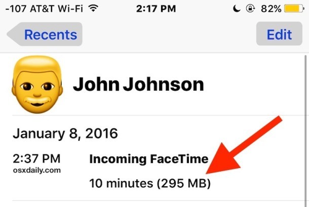 Проверка использования данных вызовов FaceTime для каждого звонка в iOS