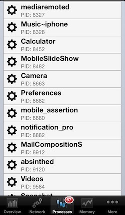 Фоновый список процессов на iPhone