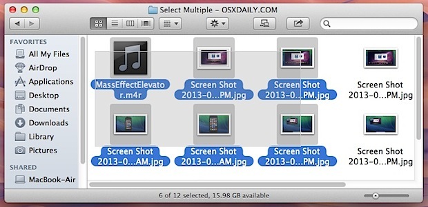Выбор групп файлов нажатием и перетаскиванием в Mac OS X