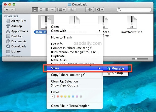 Отправить файл из OS X Finder с помощью iMessage