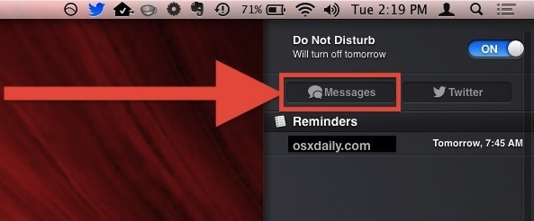 Запуск нового сообщения с панели уведомлений в Mac OS X