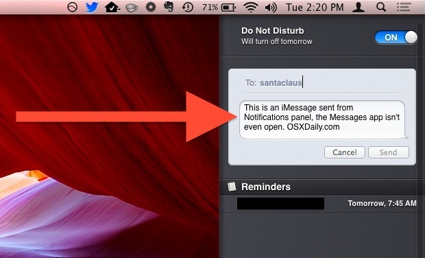 Отправлять сообщения из Центра уведомлений в OS X