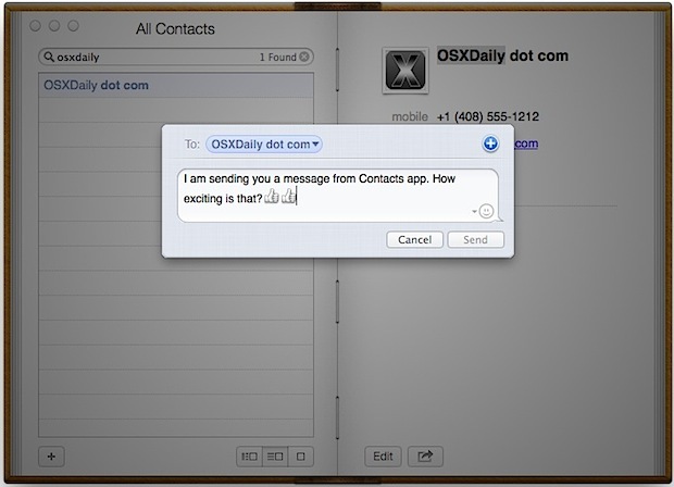 Отправка текстовых сообщений из приложения «Контакты»