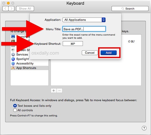 Сохранить как PDF-клавиатуру в Mac OS X