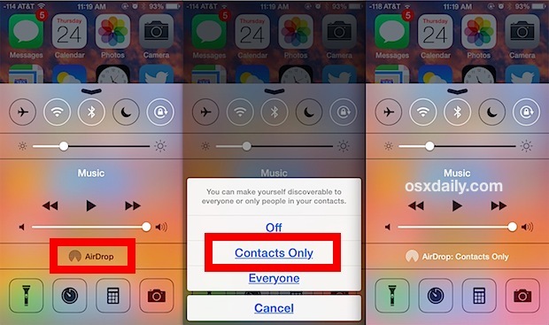Установите AirDrop для контактов только для iOS