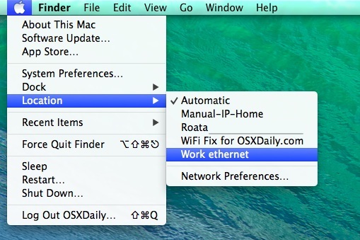 Быстрое изменение сетевых местоположений в Mac OS X