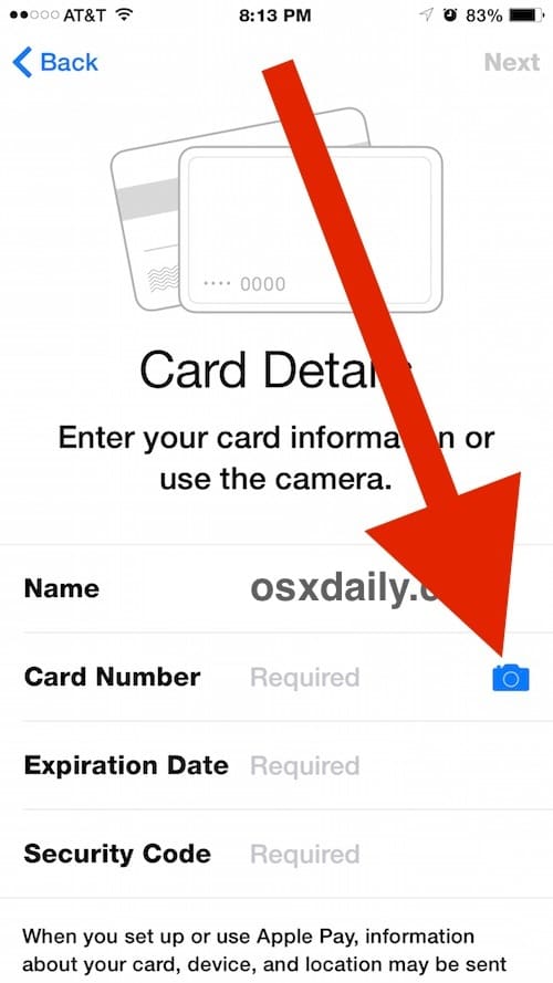 Автозаполнение данных кредитной карты Apple Pay с помощью камеры