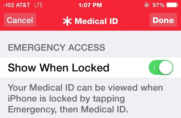 показать медицинский идентификатор на экране блокировки iPhone