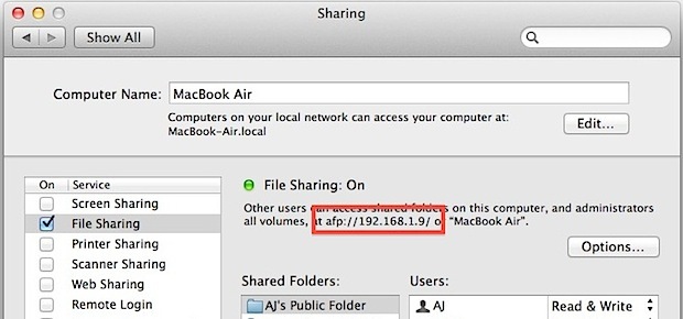 Совместное использование файлов с Mac на ПК с ОС Windows